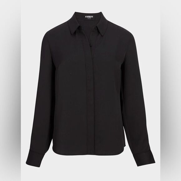 EXPRESS Women’s Portofino Shirt – Relaxed Fit Lightweight Crepe Button-Up - Picture 2 of 11